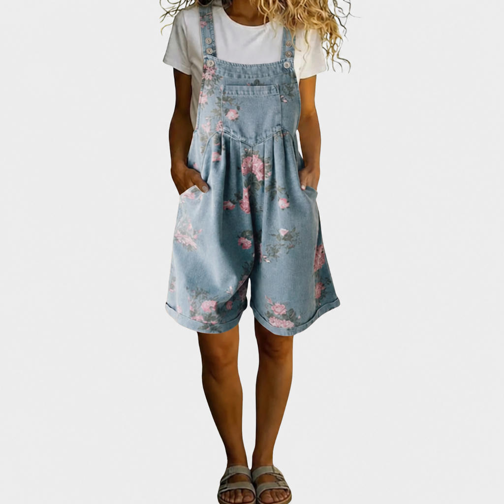 Yoliswa | Eugénie | Tuta in denim floreale lavato vintage