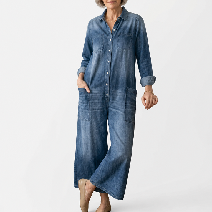 Buhle | Anaïs | Salopette in denim vintage con bottoni