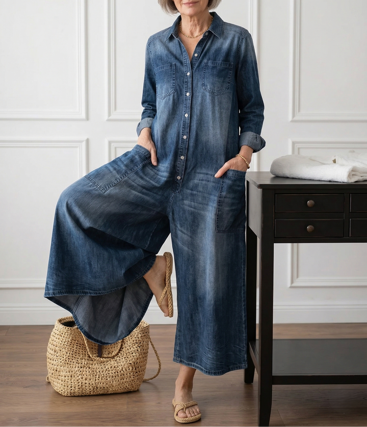 Buhle | Anaïs | Salopette in denim vintage con bottoni