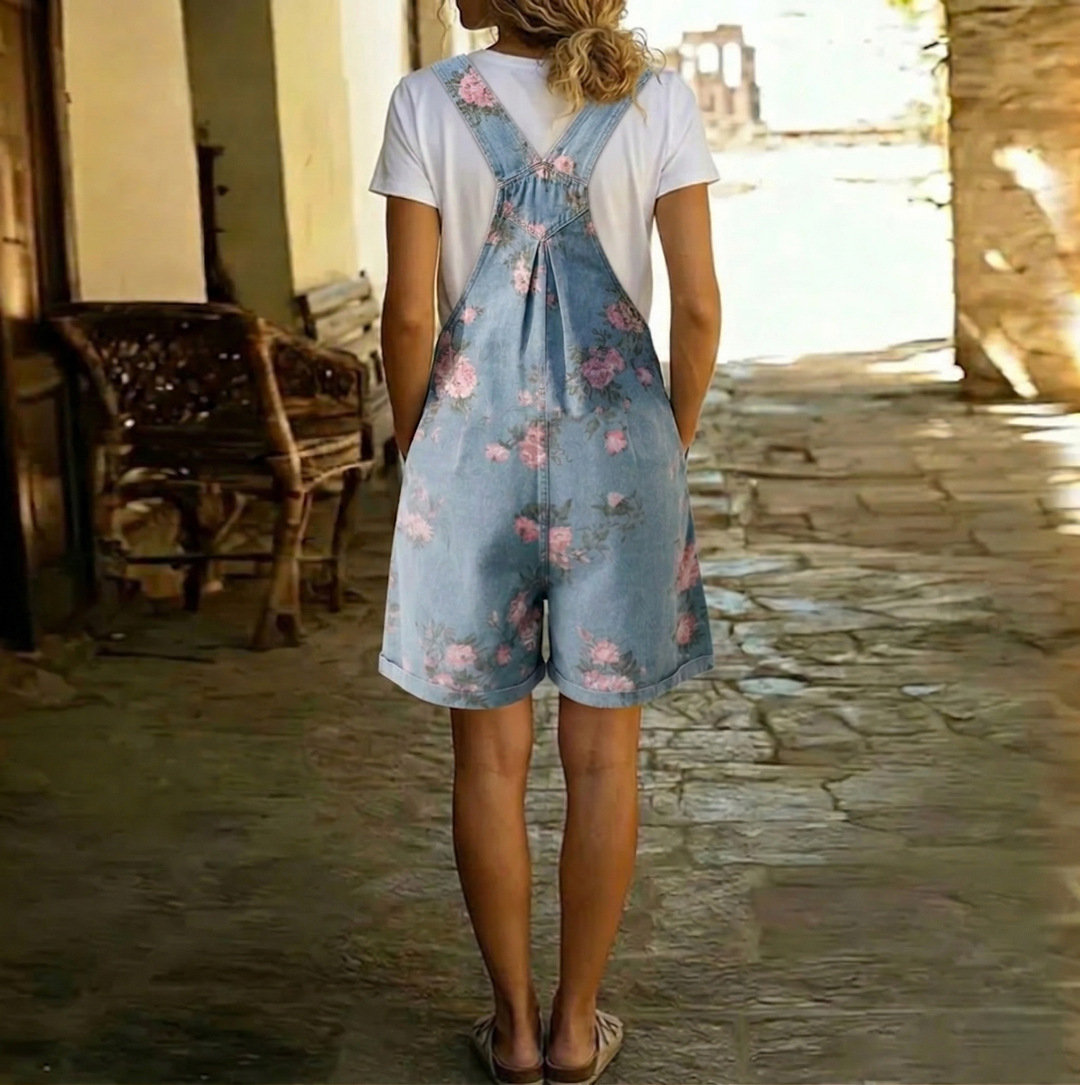 Yoliswa | Eugénie | Tuta in denim floreale lavato vintage