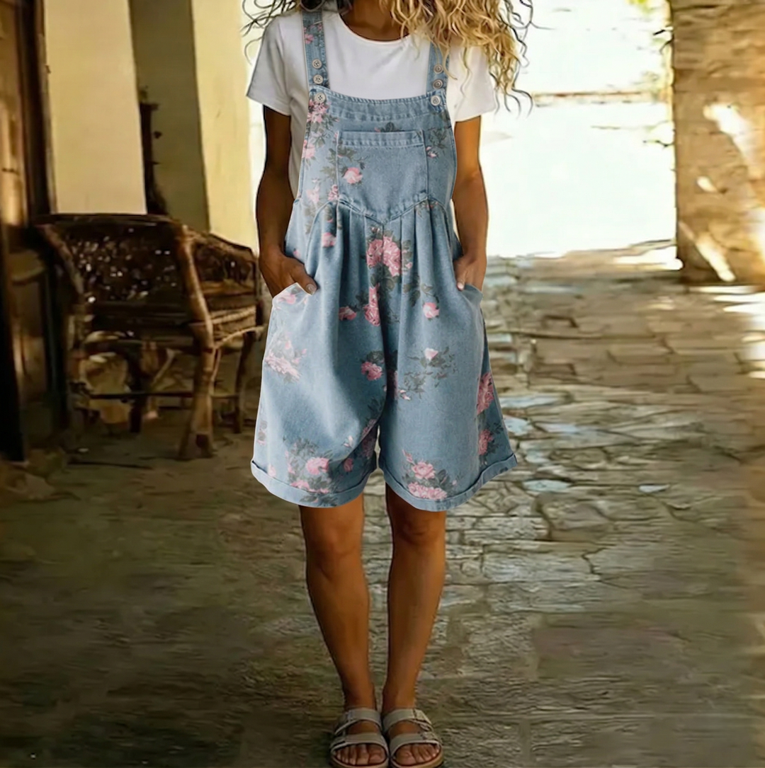 Yoliswa | Eugénie | Tuta in denim floreale lavato vintage