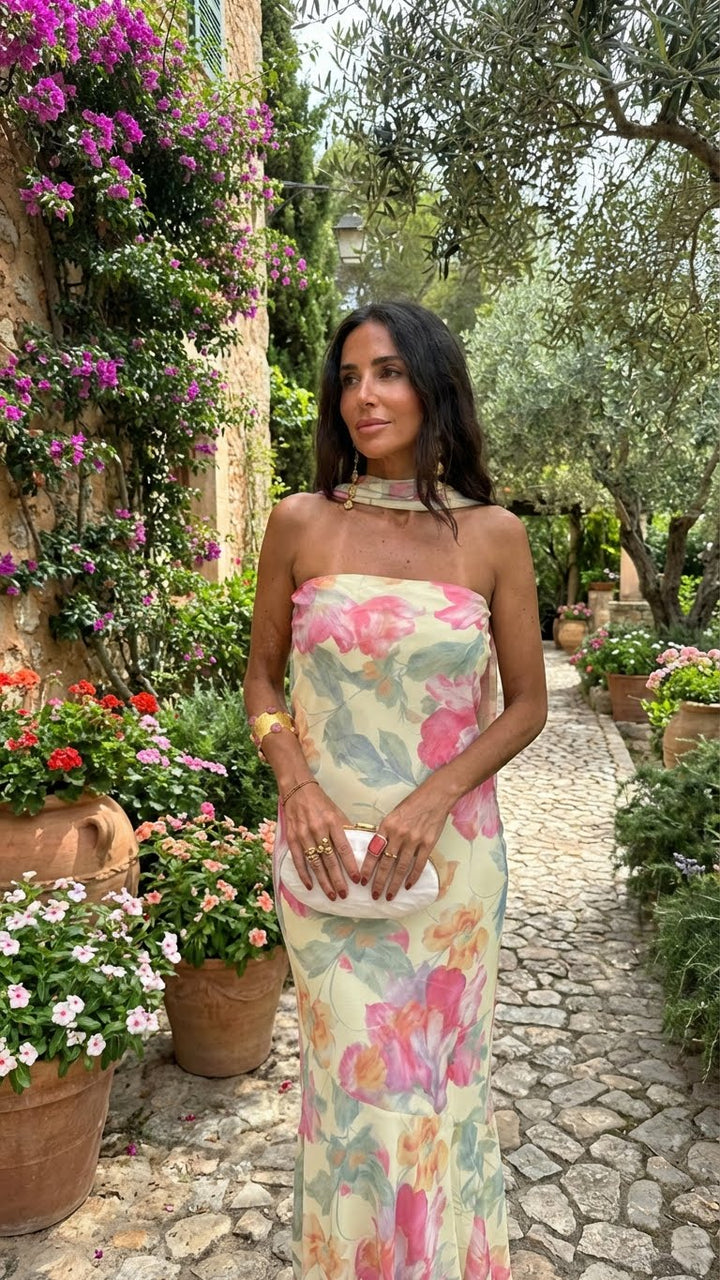 Faith | Strapless Floral Watercolor Long Dress