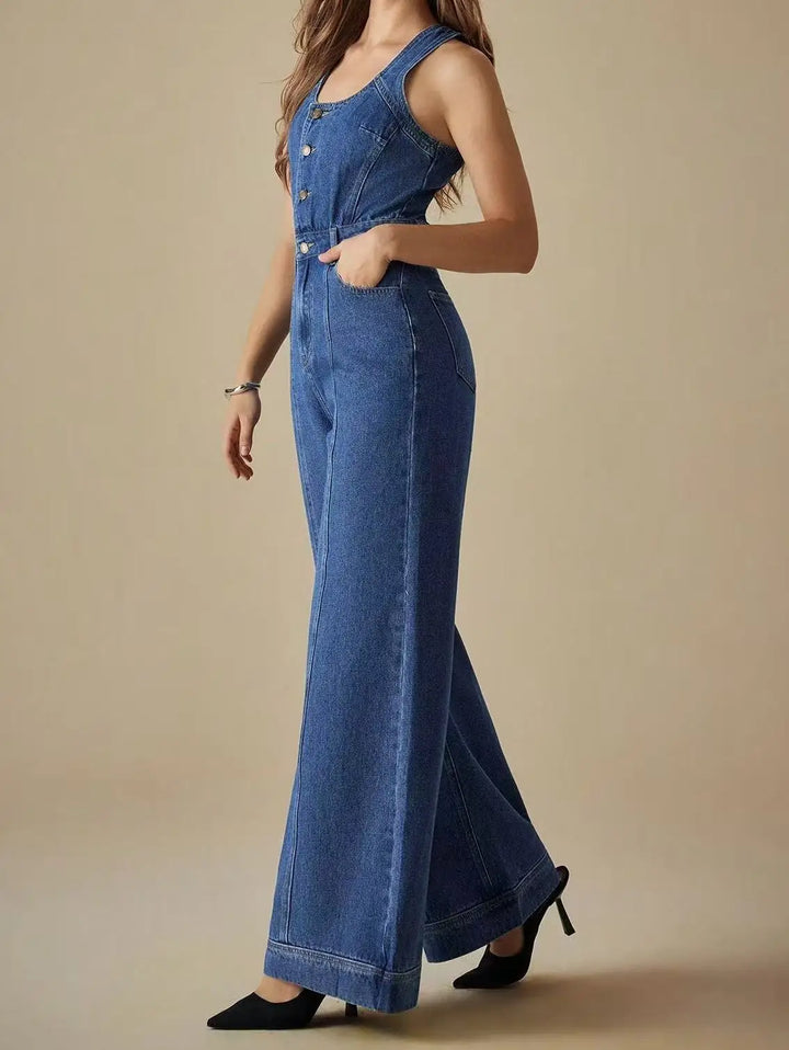 Celia | Denim Jumpsuit with U Neckline