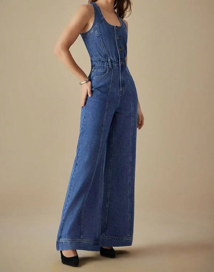 Celia | Denim Jumpsuit with U Neckline