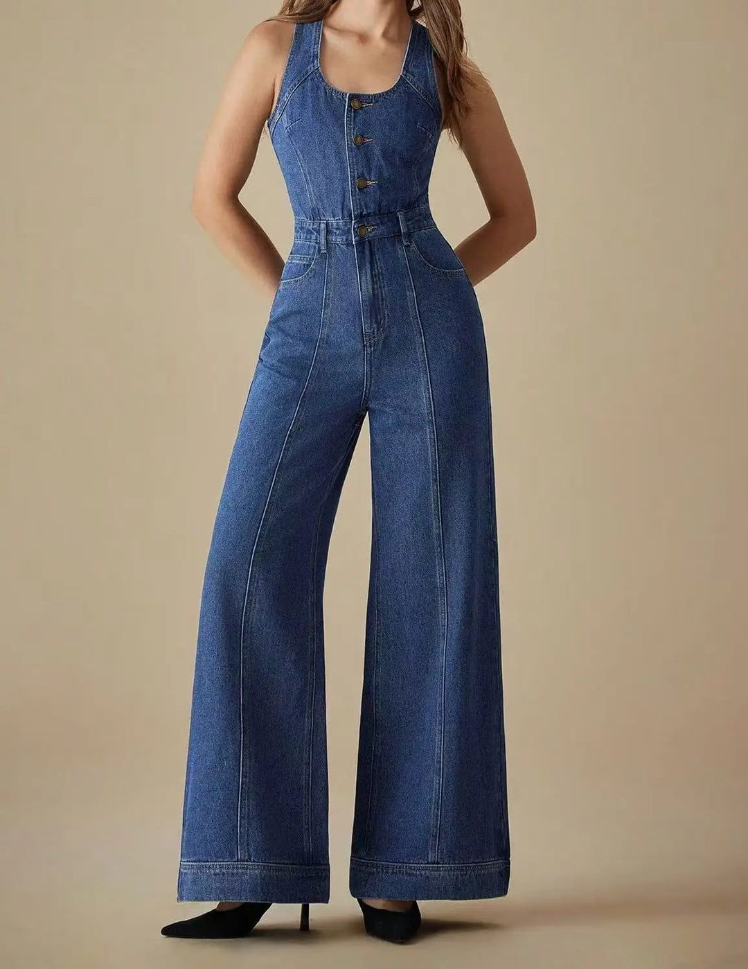 Celia | Denim Jumpsuit with U Neckline