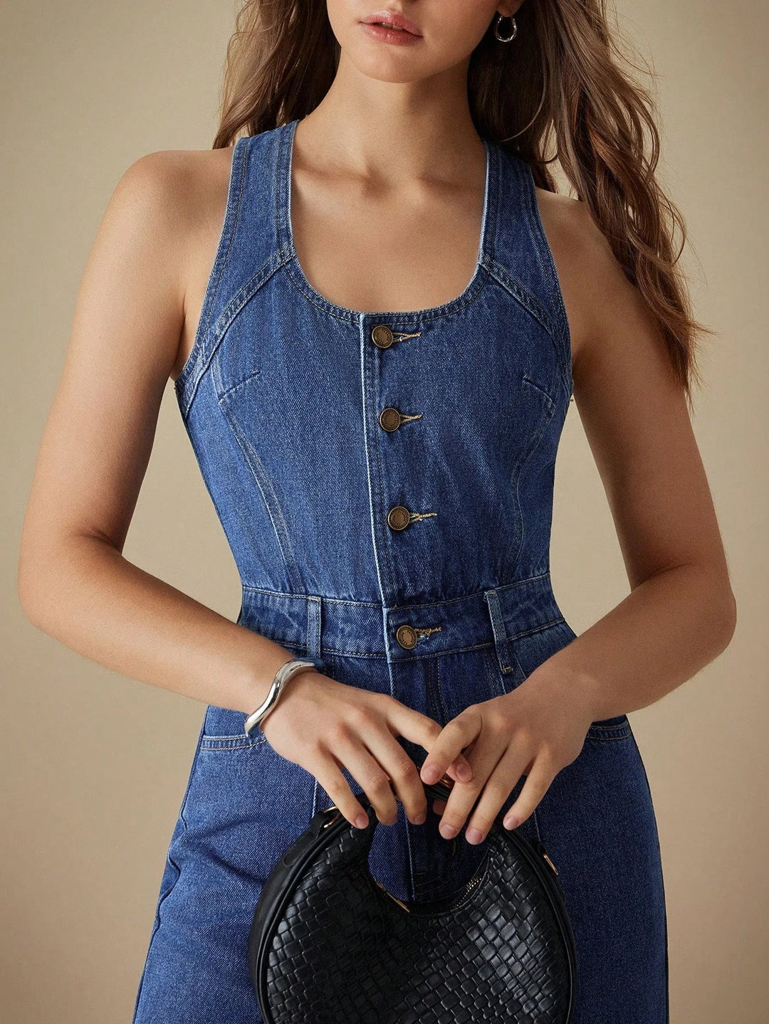 Celia | Denim Jumpsuit with U Neckline