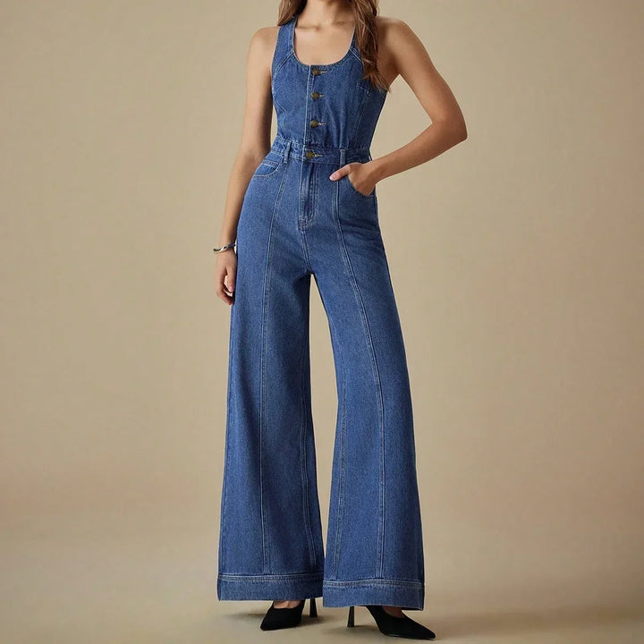 Celia | Denim Jumpsuit with U Neckline