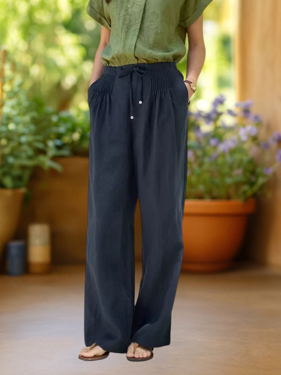 Camille | Wide-Leg Cotton-Linen Pants