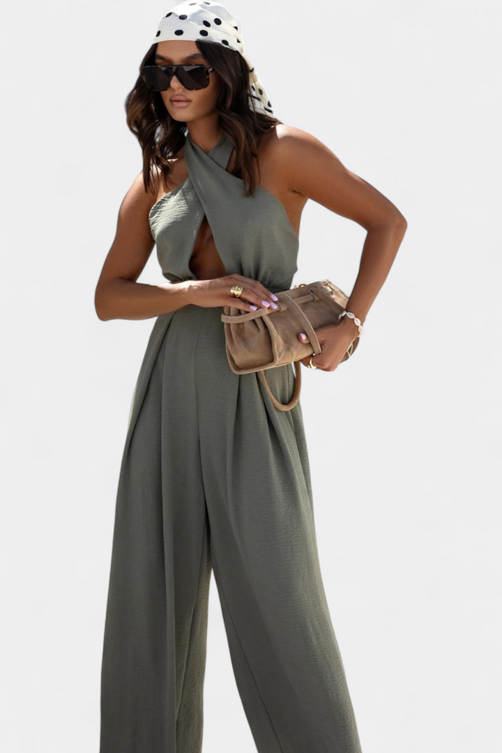 Jessica | Mono Halter Crossback with Open Back and Wide Leg