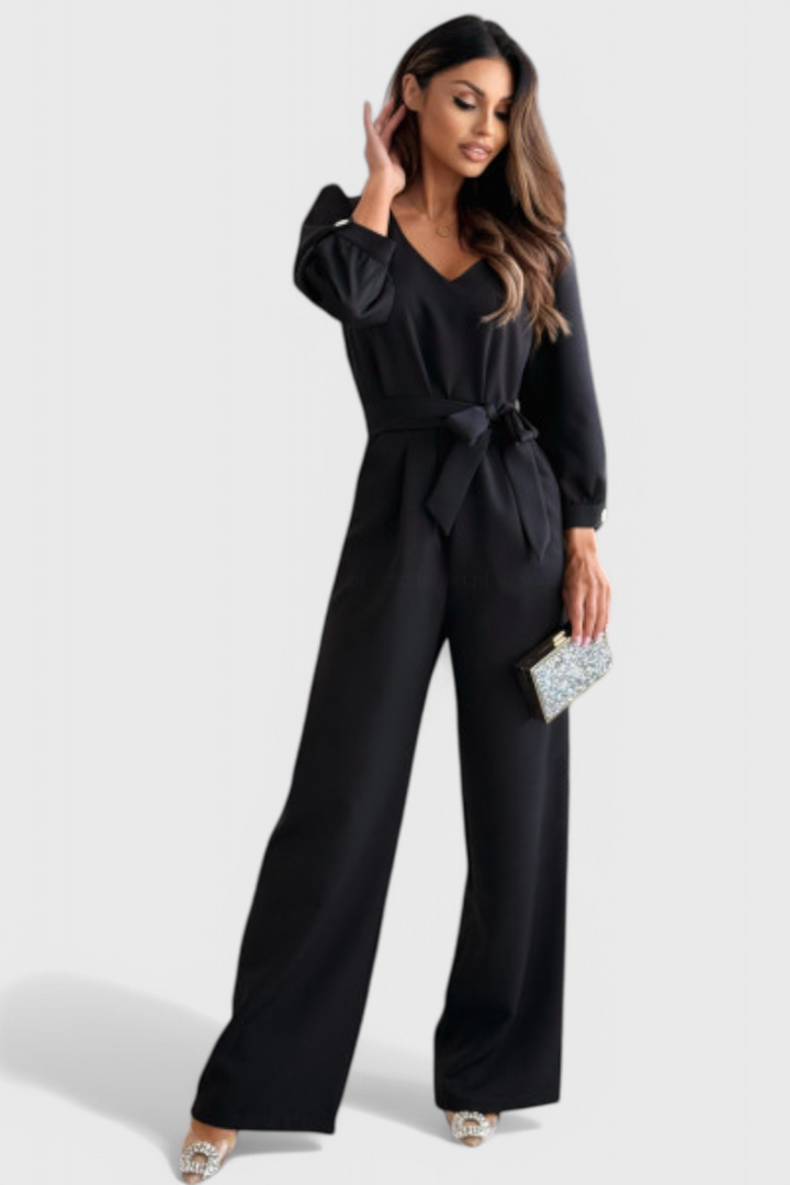 Ariane Wide-Leg Jumpsuit with V-Neck and Waist Tie