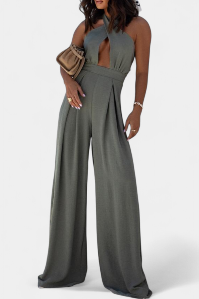 Jessica | Mono Halter Crossback with Open Back and Wide Leg