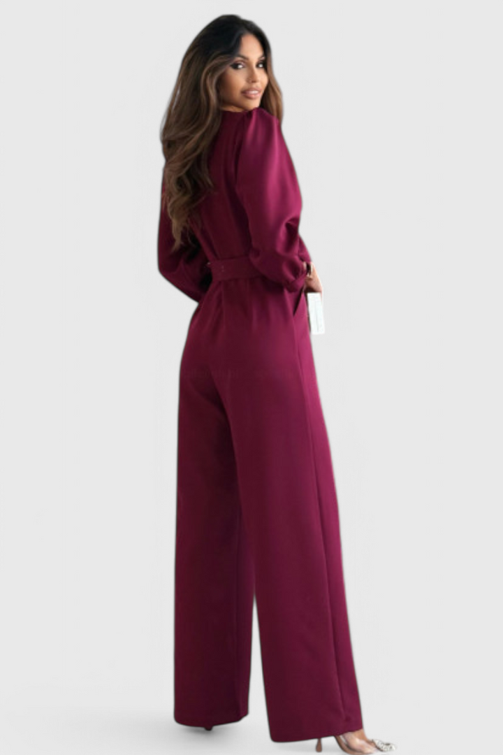 Ariane Wide-Leg Jumpsuit with V-Neck and Waist Tie