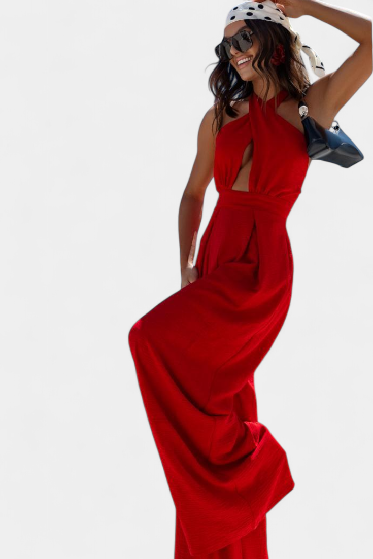 Jessica | Mono Halter Crossback with Open Back and Wide Leg