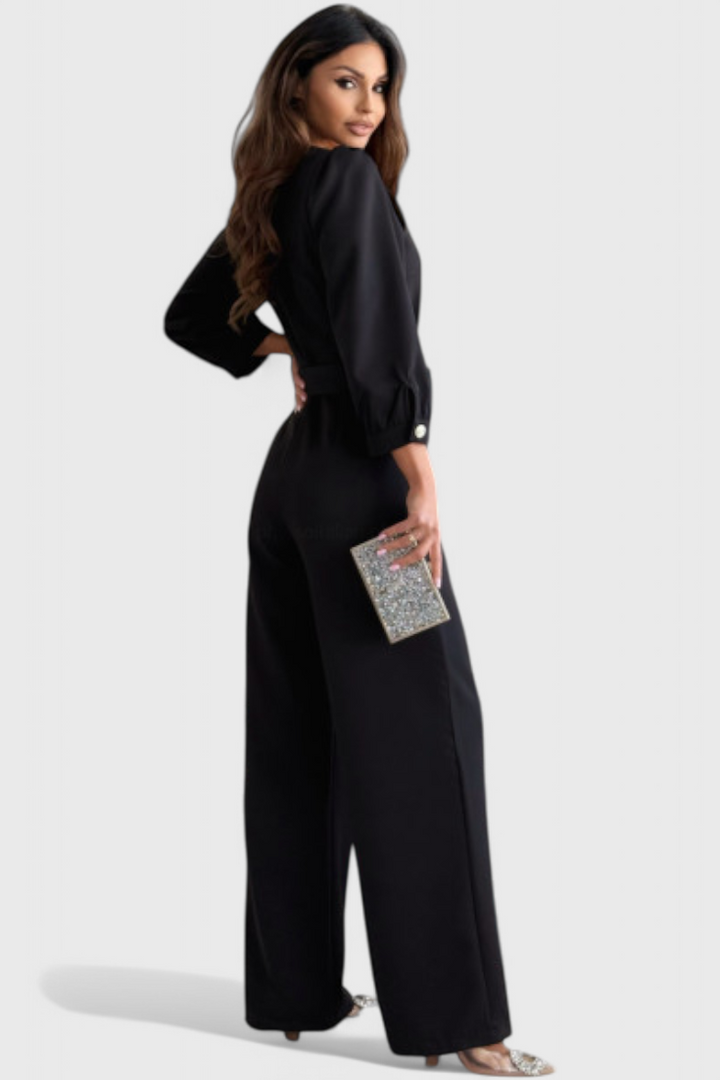 Ariane Wide-Leg Jumpsuit with V-Neck and Waist Tie