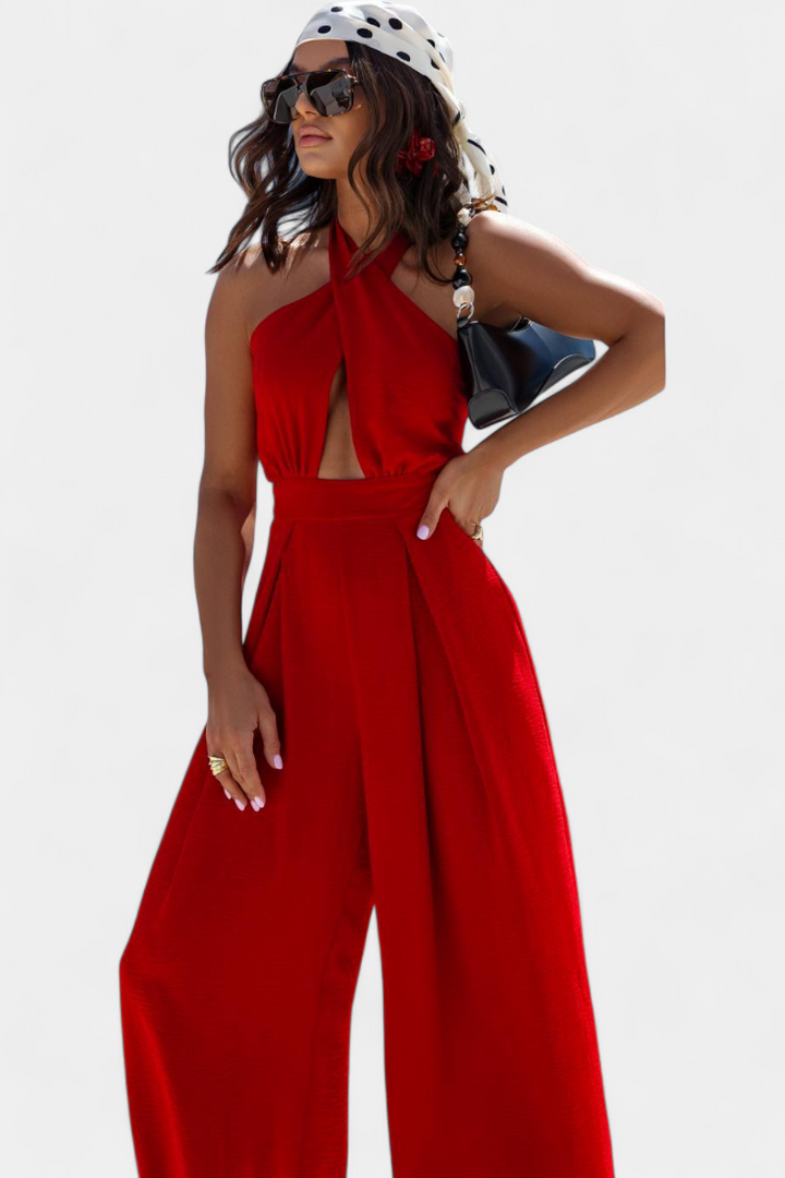 Jessica | Mono Halter Crossback with Open Back and Wide Leg