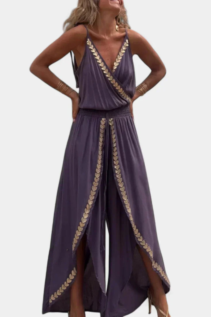 Donatila | Unique Jumpsuit with Golden Details and Open Leg