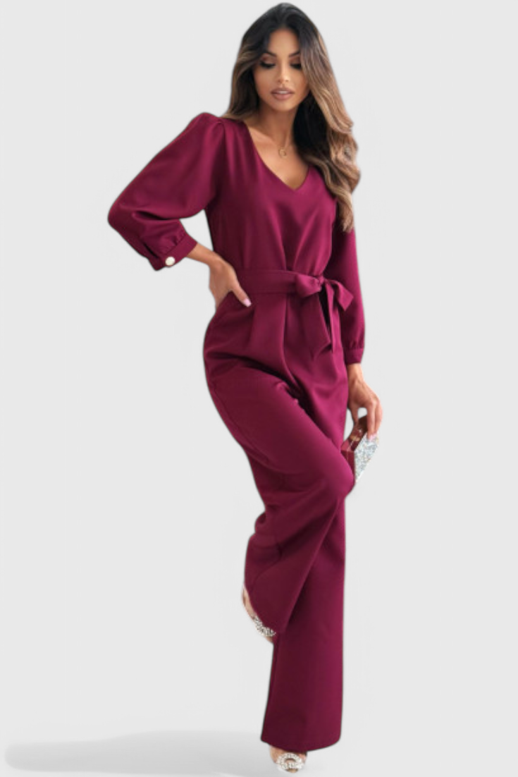 Ariane Wide-Leg Jumpsuit with V-Neck and Waist Tie