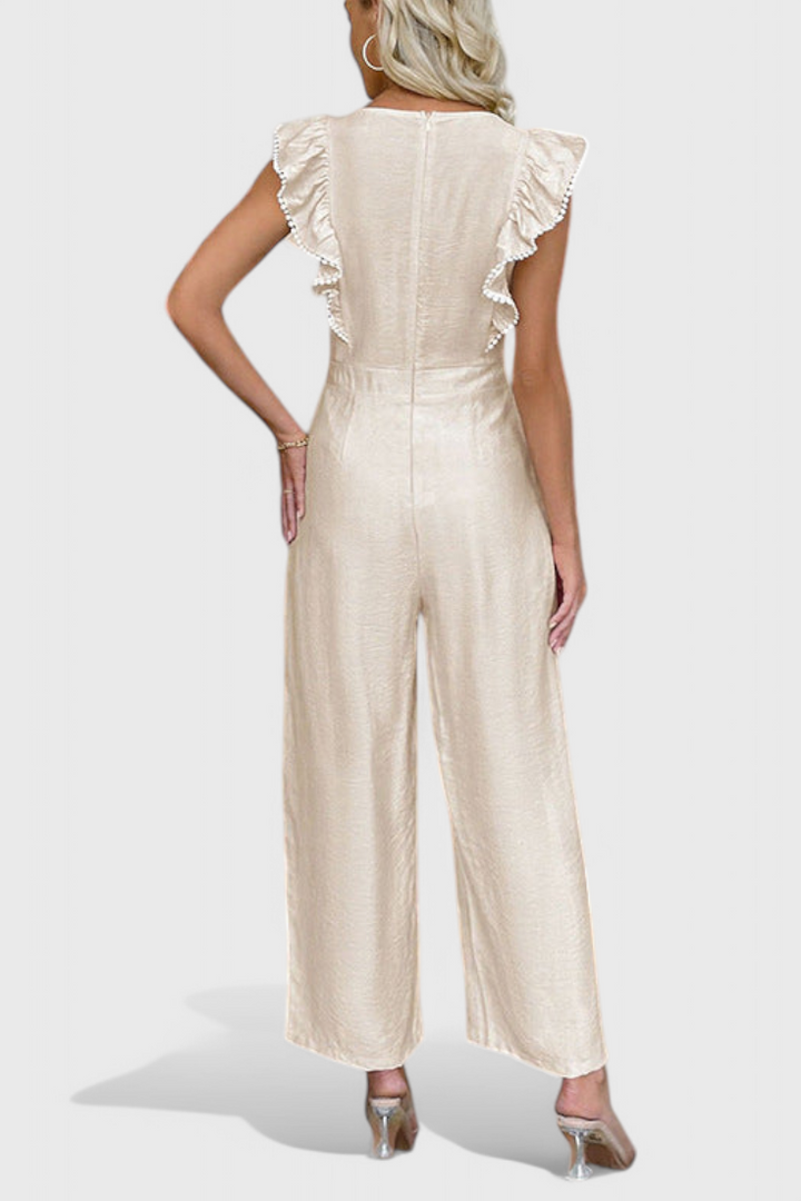 Amahle Linen Blend Jumpsuit with Ruffled Sleeves