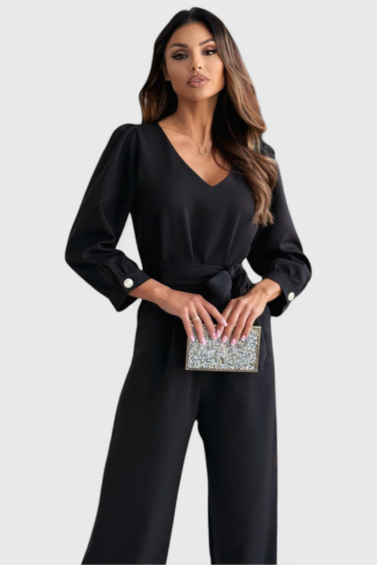 Ariane Wide-Leg Jumpsuit with V-Neck and Waist Tie