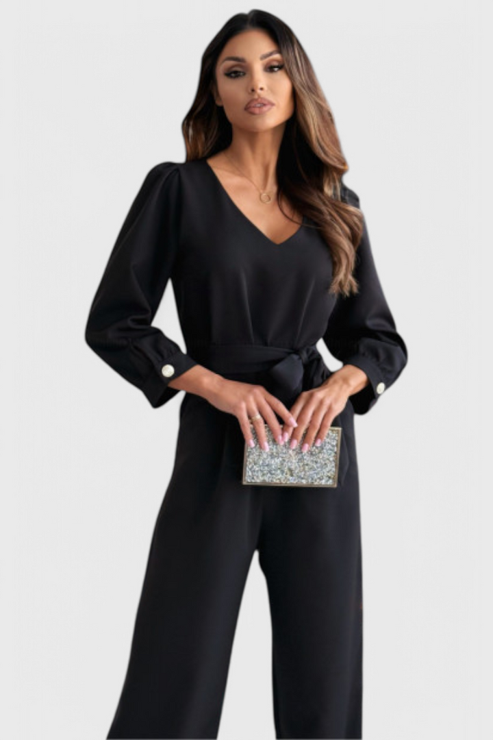 Ariane Wide-Leg Jumpsuit with V-Neck and Waist Tie