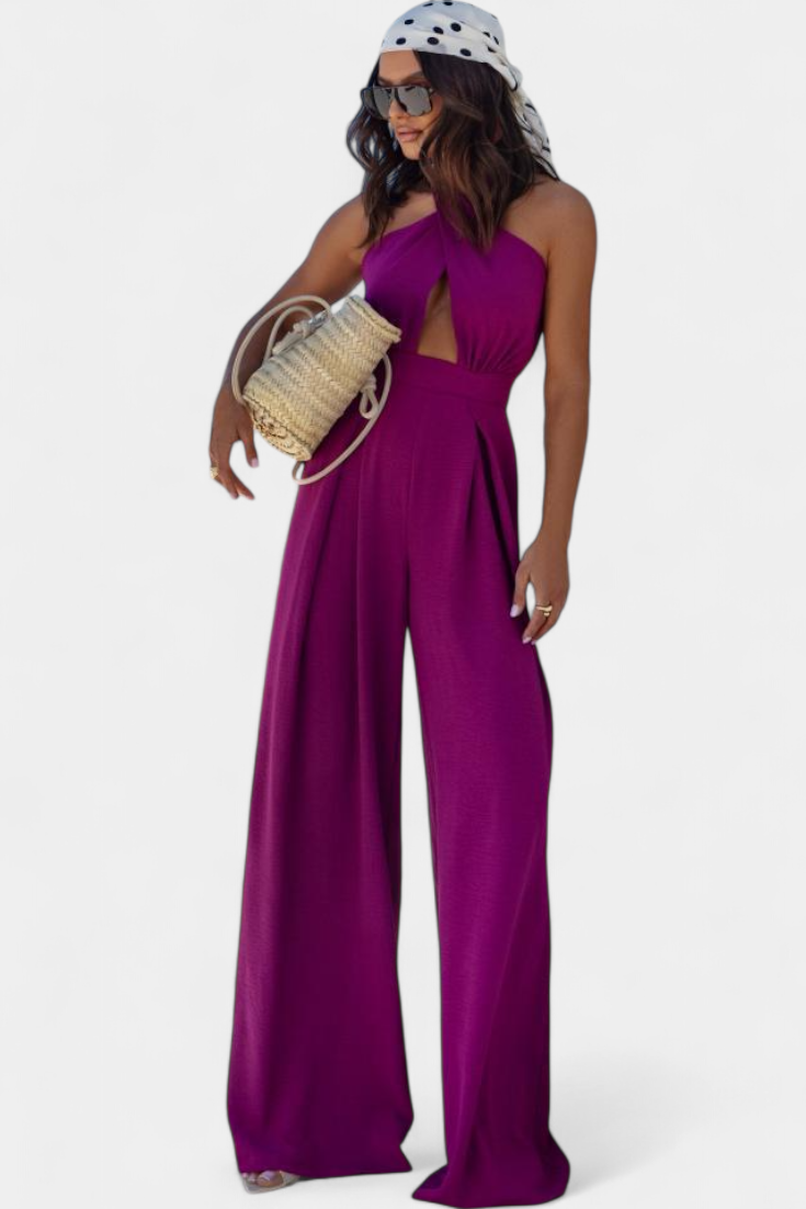 Jessica | Mono Halter Crossback with Open Back and Wide Leg