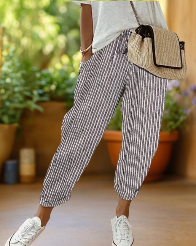 Marlowe | Striped Pants with Drawstring