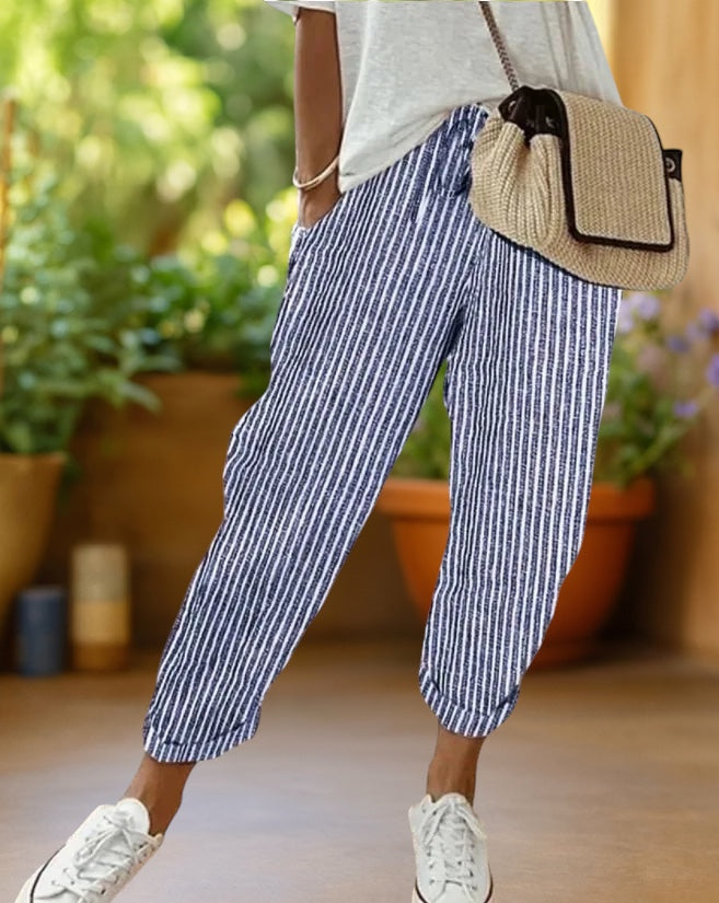 Marlowe | Striped Pants with Drawstring