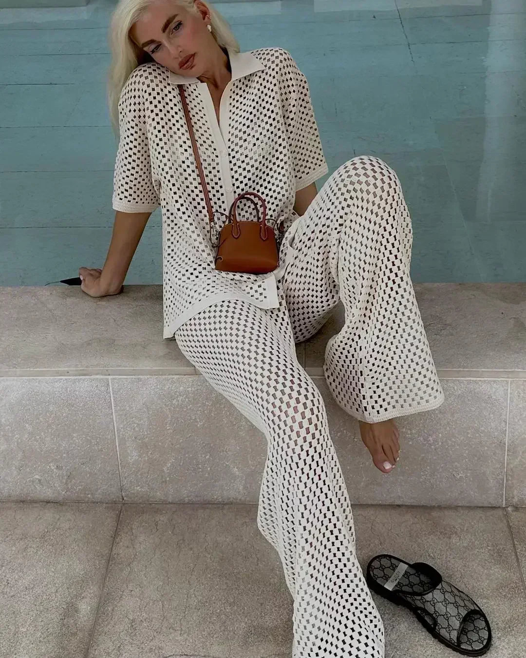 Zenaida | Striped Crochet Kimono and Pants Set