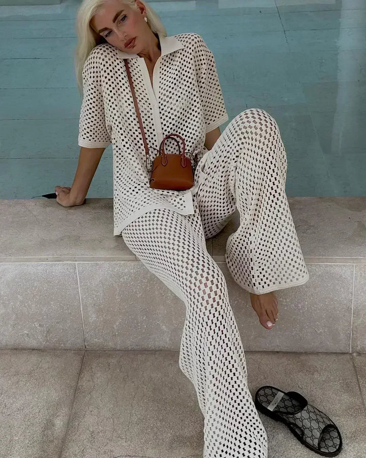 Zenaida | Striped Crochet Kimono and Pants Set
