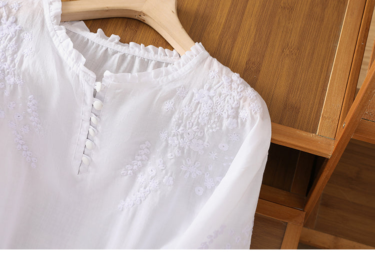 Kissina | Embroidered Cotton and Linen Blouse
