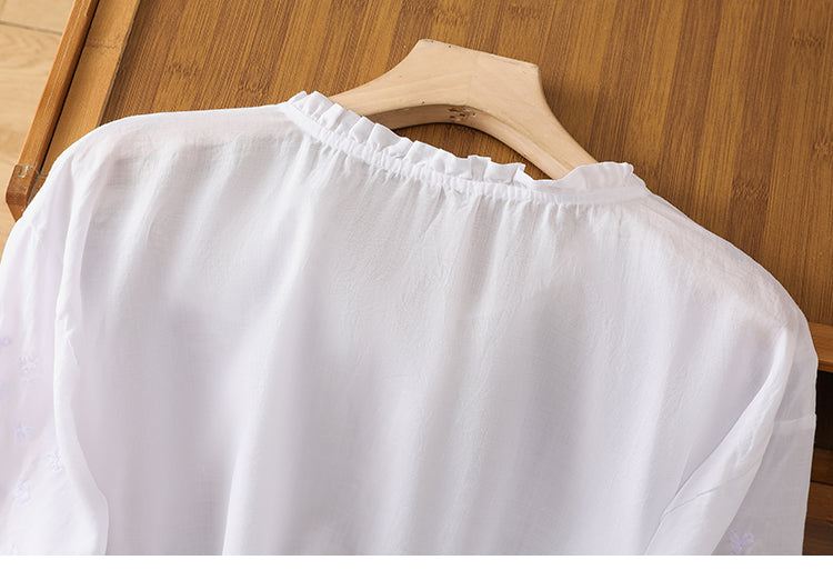 Kissina | Embroidered Cotton and Linen Blouse