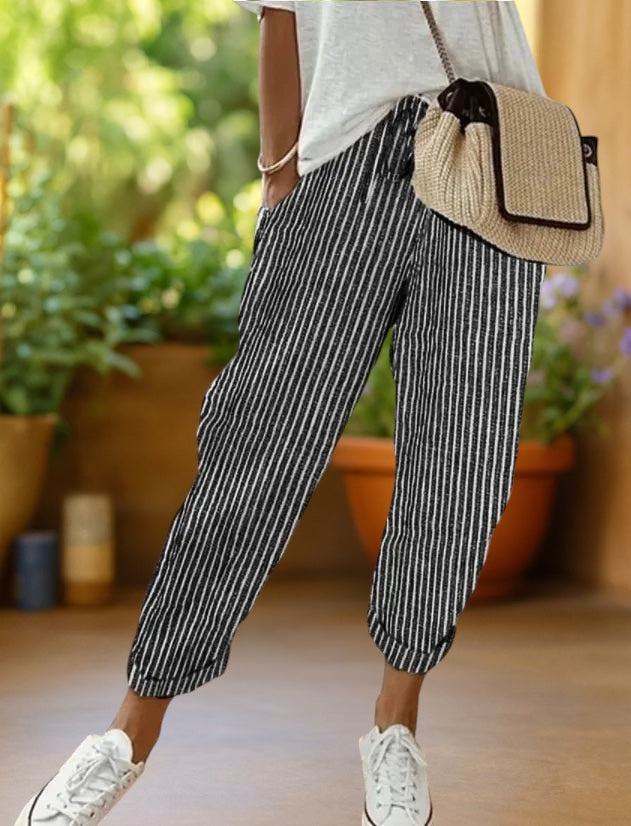 Marlowe | Striped Pants with Drawstring