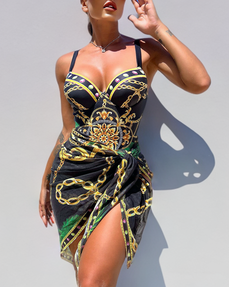 Valeria | one-piece swimsuit with push-up effect and matching beach skirt