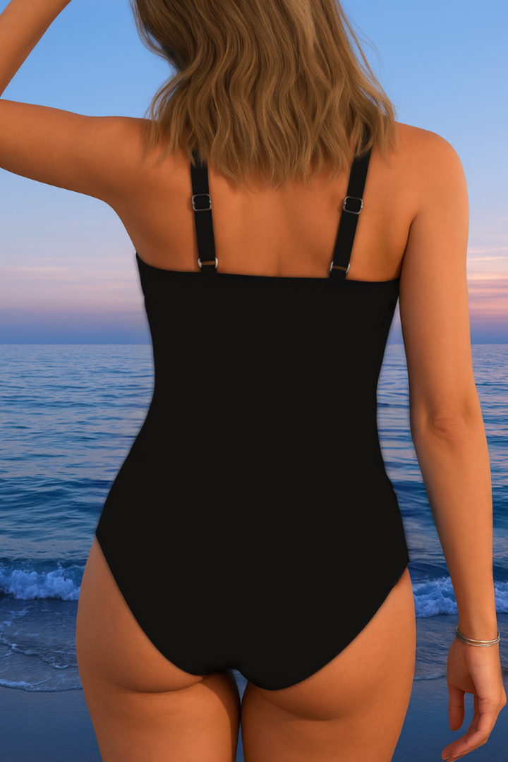 Mercedes | Luxurious swimsuit with crossover neckline and multicolor print