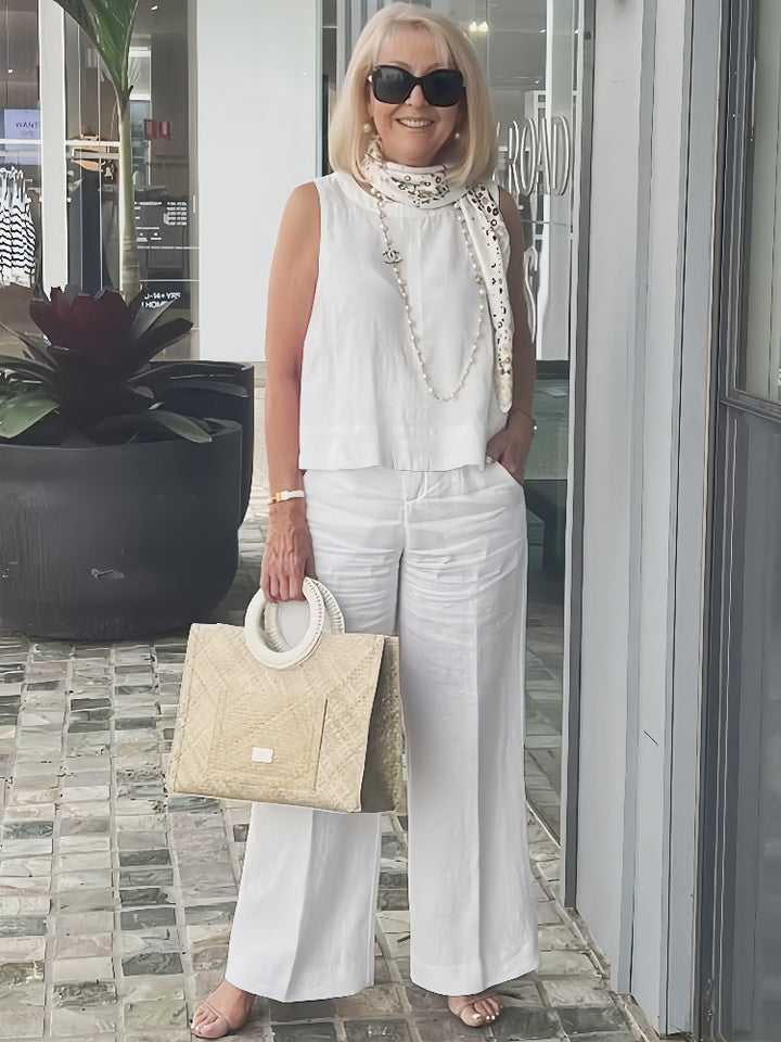 Trinidad | White Set Blouse and Wide Pants