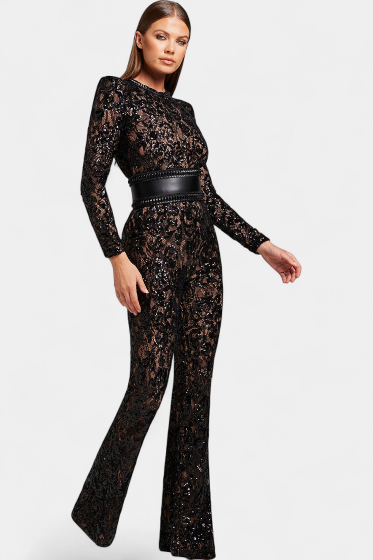 Jimena | Lace Jumpsuit with Sequins and Belt
