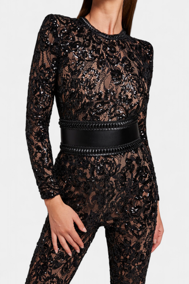 Jimena | Lace Jumpsuit with Sequins and Belt