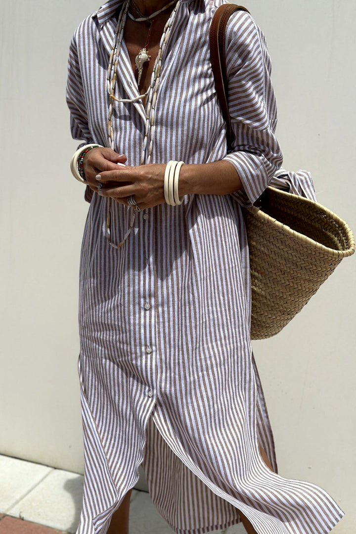 Yolanda | Classic Striped Maxi Shirt Dress