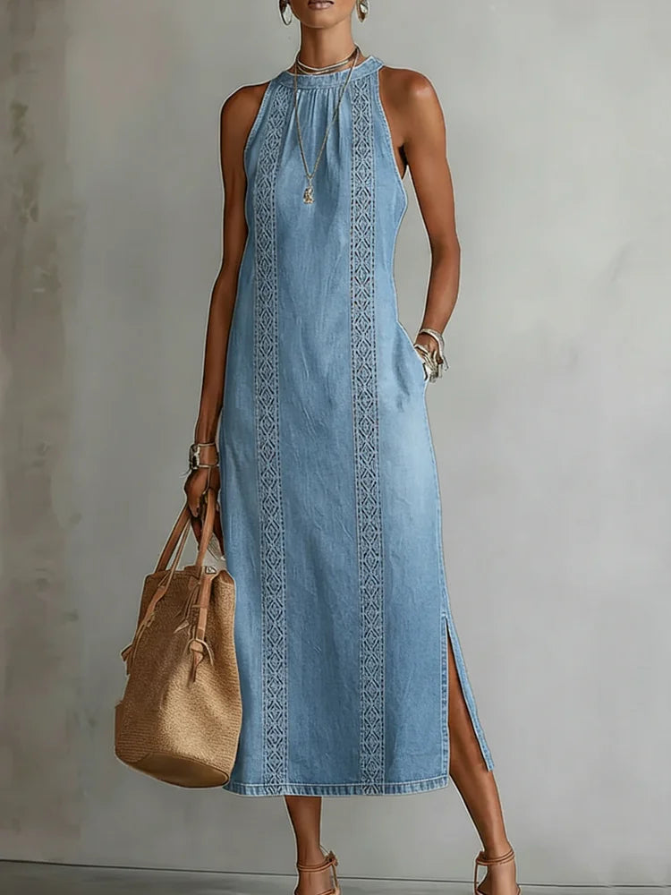 Xoliswa | Soline | Abito in denim con pizzo rétro