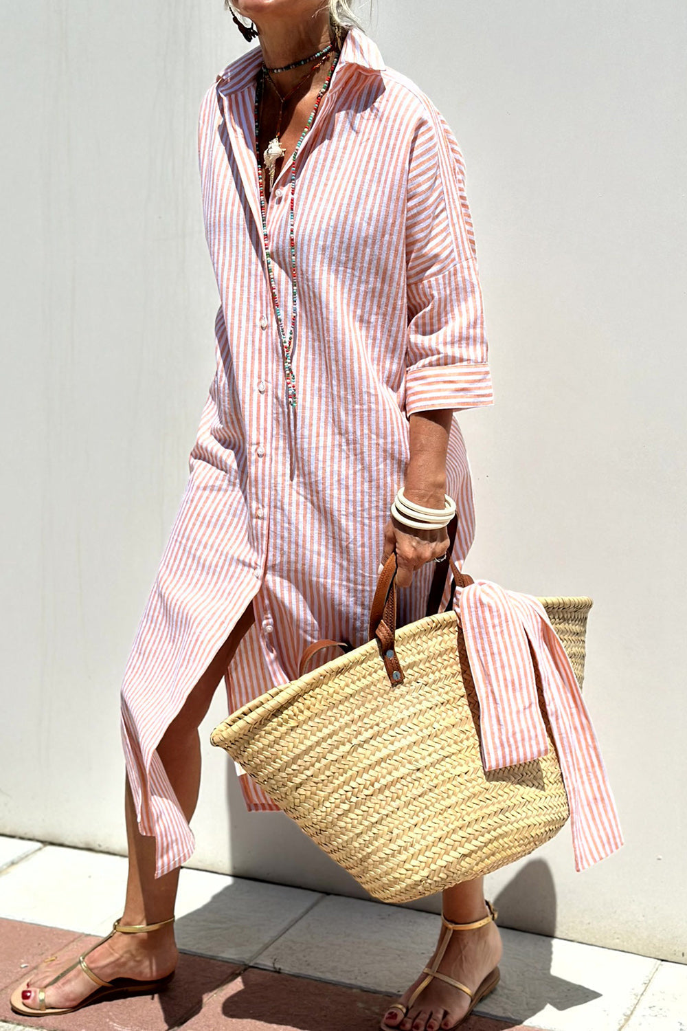 Yolanda | Classic Striped Maxi Shirt Dress