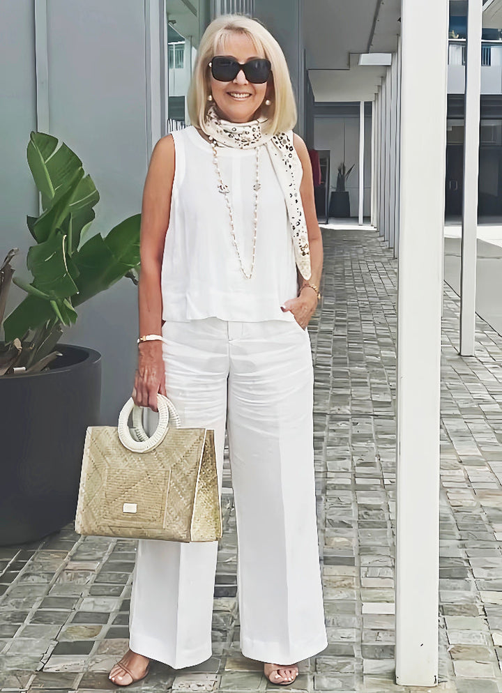 Trinidad | White Set Blouse and Wide Pants