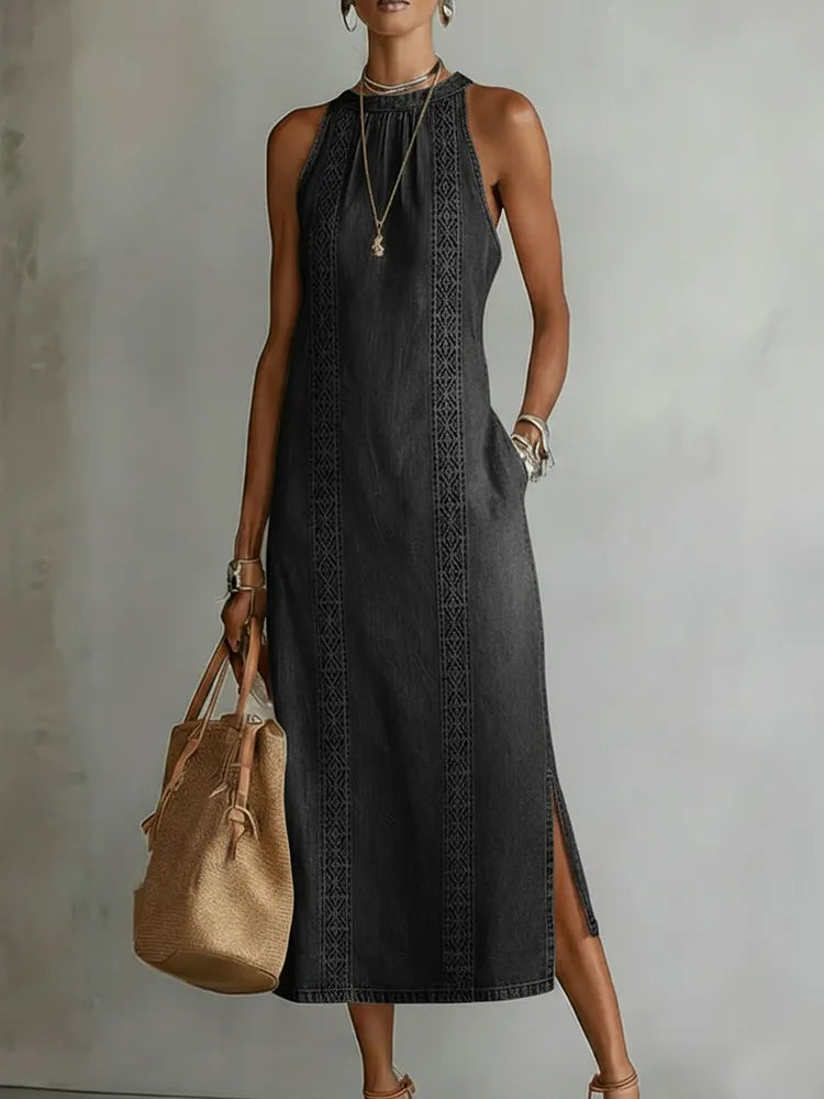 Xoliswa | Soline | Abito in denim con pizzo rétro