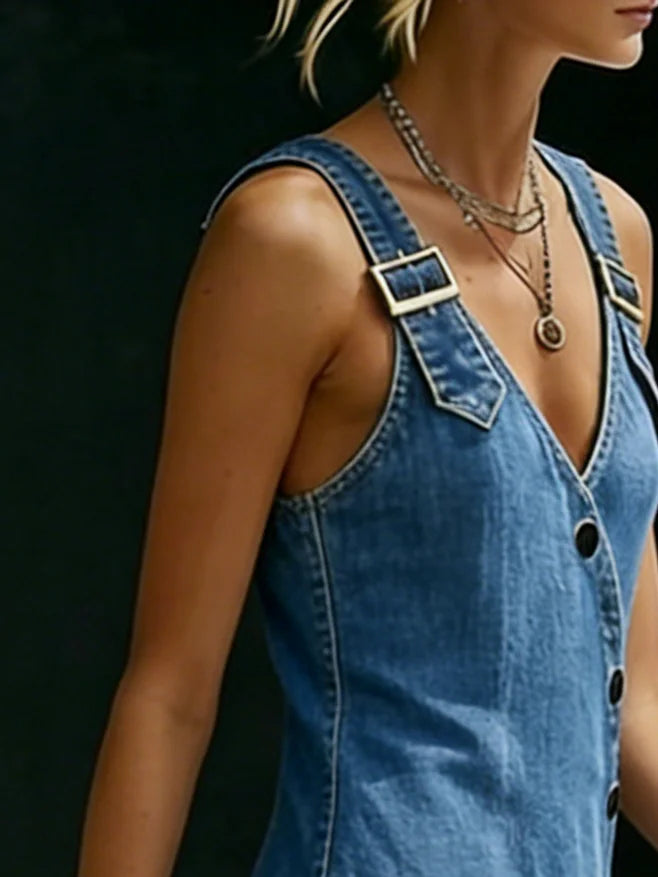 Thandi | Lalie | Abito lungo in denim con bottoni