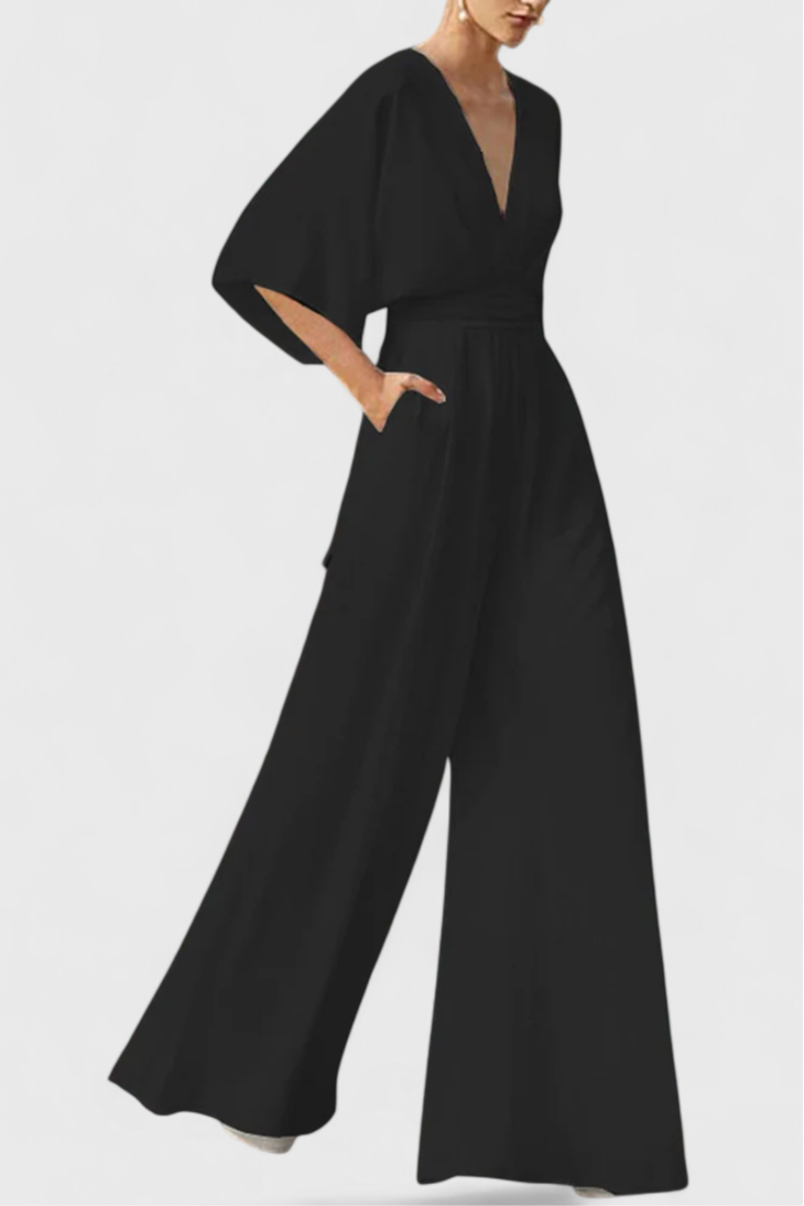 Elegant | Long Jumpsuit with Wide Legs and V-Neck