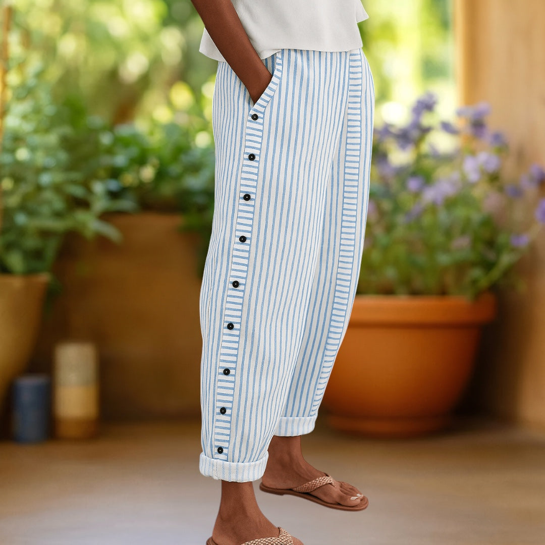 Sylvia | Striped Pants with Elegant Buttons