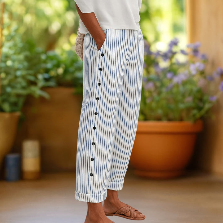 Sylvia | Striped Pants with Elegant Buttons
