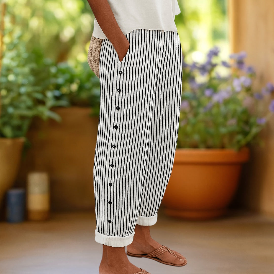 Sylvia | Striped Pants with Elegant Buttons