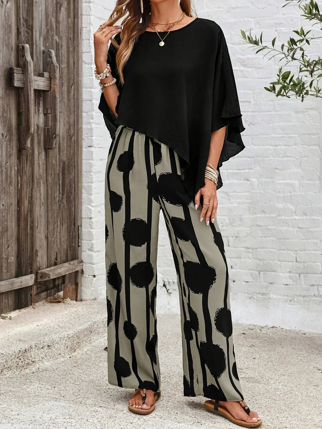 Valeriana | Asymmetrical Top and Boho Pants Set