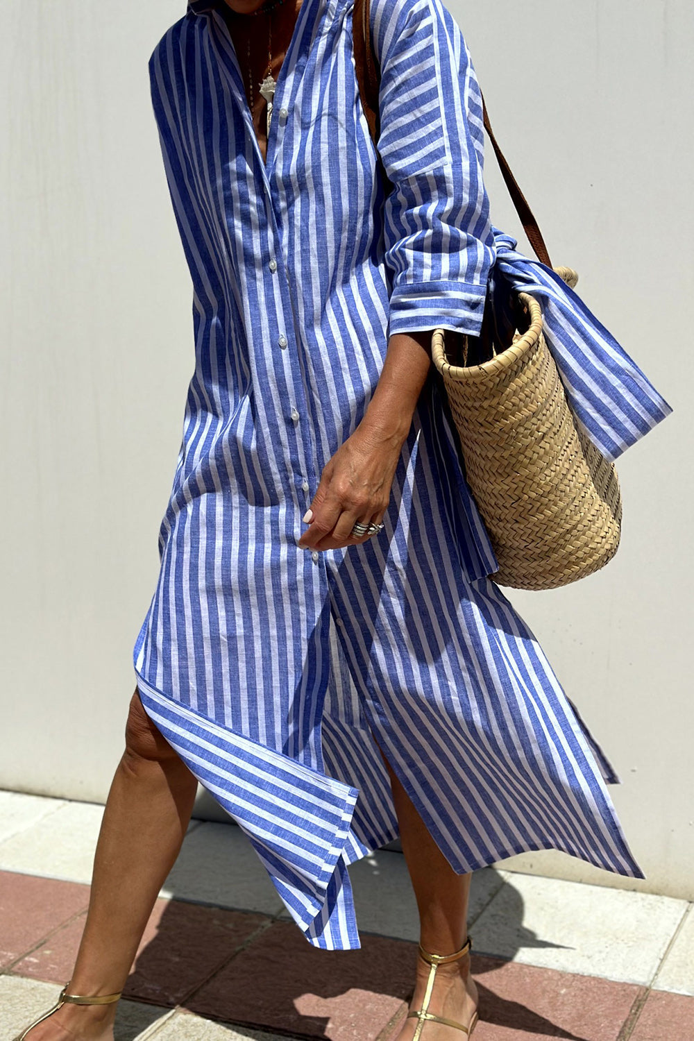 Yolanda | Classic Striped Maxi Shirt Dress