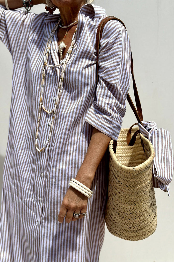 Yolanda | Classic Striped Maxi Shirt Dress